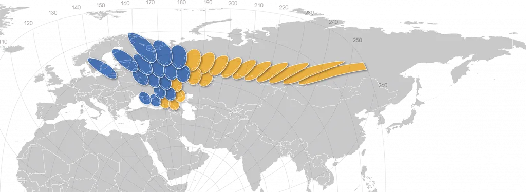 Зона покрытия спутникового интернета Газпром спутника Ямал-601 в Волосове